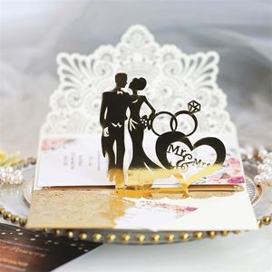 Cartes de vœux 10pcs Invitations de mariage au laser européen 3d Tri-Fold Diamond Ring Elegant Party Favor Decoration 220919