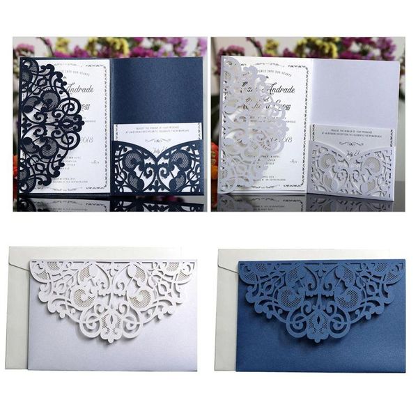 Tarjetas de felicitación 10PCS Estilo europeo Corte láser Invitaciones de boda Tri-Fold Lace Business Party Decor Holiday