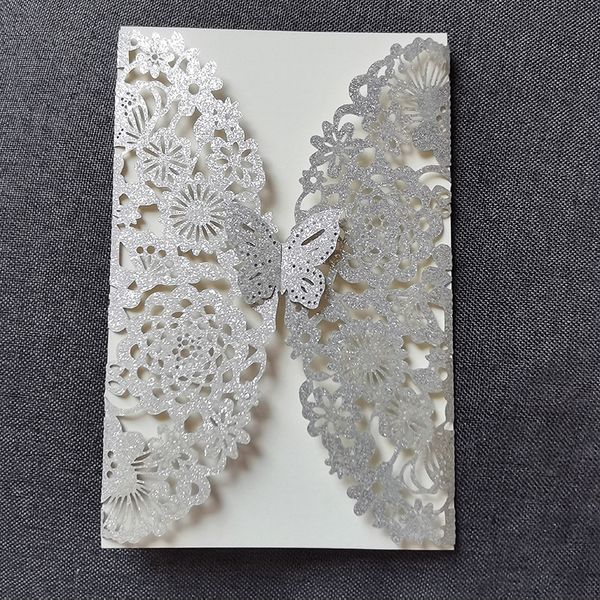 Cartes de voeux 10pcs Glitter Papillon Invitation Carte Enveloppes Mariage Fiançailles Mariage Baptême Baptême Fête Décor Faveur Fournitures 230919