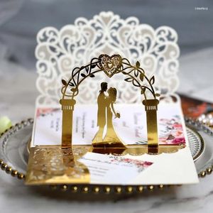 Greeting Cards 10pcs Laser Wedding Invitations Card Tri-Fold Heart 3D Customized Invite Mariage Anniversary Party Favor Supplies