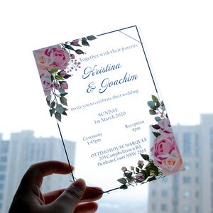 Cartes de voeux 10pcs Transparent personnalisé imprimé personnalisé PVC carte d'invitation de mariage 230919
