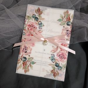 Cartes de voeux 10x Boho Floral Vellum Invitations de mariage avec enveloppe transparente pour Quinceanera Sweet 16 fête d'anniversaire 230824