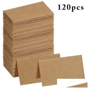 Cartes de voeux 120pcs Vintage Blank Kraft Papier Numéro de table Nom Carte Place Mariage Anniversaire Décoration Invitations Drop Deliv Dhhsy