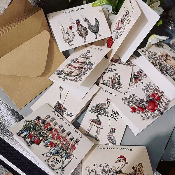 Cartes de voeux 12 pièces ensemble de cartes de Noël cartes de Noël drôles coffret blanc carte de Noël année cadeaux de Noël pour les amis 230731