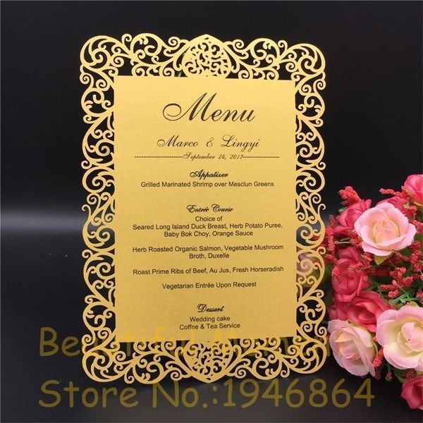 Cartes de voeux 12x17cm Laser Cut Love Table Place Carte Carte de menu de fête de mariage Faveur Décoration de fête DIY Invité 20 pcs / lot 220930