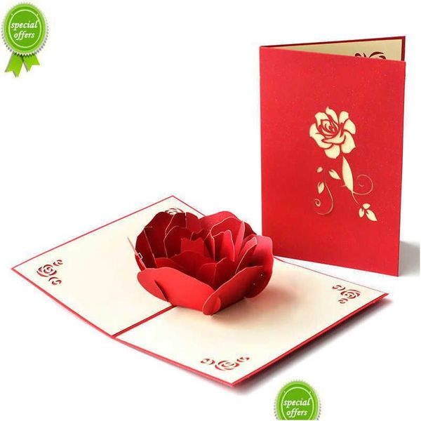 Cartes de voeux 1pcs 3D Rose Carte Saint Valentin Cadeau Anniversaire de mariage Drop Livraison Maison Jardin Fête Fête Fournitures Événement Dhihh