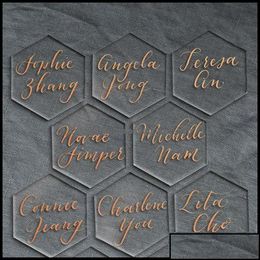 Cartes De Voeux 20 Pcs Clair Acrylique Hexagone Lieu Vierge Feuille Découpée Au Laser Carreaux Uni Décoration De Mariage Pour Les Numéros De Table Invité Nom Dr Dhbqj