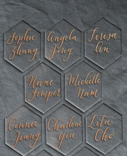 Cartes de voeux 20pcs Clear Acrylique Hexagon Blank Place Laser Cut Sheet Plain Tiles Décoration de mariage pour les numéros de table Nom de l'invité 8670208