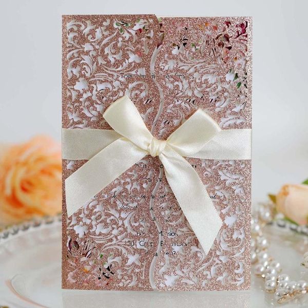Tarjetas de felicitación 20 piezas invitaciones huecas con purpurina con cinta de sobres para invitación de boda suministros para fiesta de despedida de soltera del Día de San Valentín