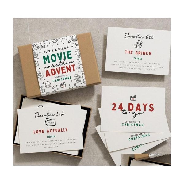 Cartes De Voeux 24 Pcs Joyeux Noël Décorations Cartes De Voeux 24 Jours Compte À Rebours Calendrier De L'Avent Carte Postale Drop Delivery Accueil Garde Dhn5Q