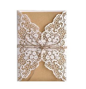 Cartes de vœux 2550100pcs en gros Laser creux carte d'invitation de mariage Mijin dentelle fiançailles fête Decoratio 230824