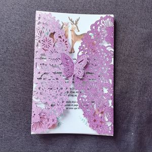 Wenskaarten 25 stuks Mode Glitter Vlinder Uitnodigingskaart Enveloppen Bruiloft Verloving Mariage Doop Doop Feestartikelen 231202
