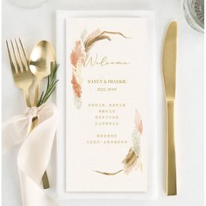 Cartes de voeux 30pcs Menu de mariage personnalisé Bourgogne Bleu Aquarelle Floral Réception Longue Douche personnalisée DIY Champagne 231110