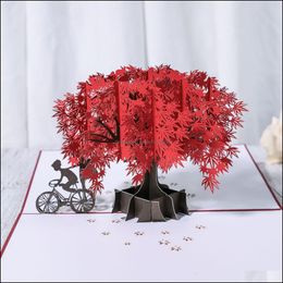 Cartes de voeux Carte d'anniversaire 3D / Carte pop-up Érable rouge Cadeaux faits à la main Couple pensant à vous Fête de mariage Amour Saint Valentin Gree Dh1C8