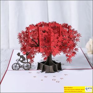 Tarjetas de felicitación Tarjeta de aniversario 3D Tarjeta emergente Arce rojo Regalos hechos a mano Pareja Pensando en ti Fiesta de bodas Amor Día de San Valentín Gota Dhrbt
