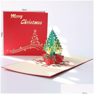 Cartes de voeux 3D Arbre de Noël Artificiel Carte Souhait Pour Amis Parents Décorations Drop Delivery Home Garden Festive Party Supp Dhorq