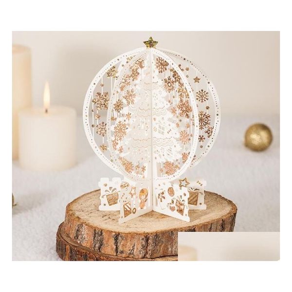 Cartes de voeux 3D Boule de cristal Carte de bénédiction de Noël Bronzage Creux Mariage Décoration de Noël Drop Livraison Maison Jardin Fête Festive Dh7Ys