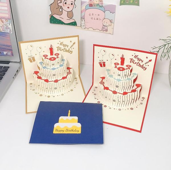 Cartes de voeux 3D Happy Birthday Cake Pop-Up Gift for Kids Mom with Envelope Handmade Gifts SN6243