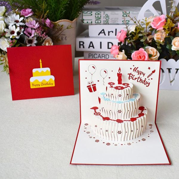 Tarjetas de felicitación 3D Feliz cumpleaños Pastel Pop-Up Regalo para niños Mamá con sobre Regalos hechos a mano SN5129