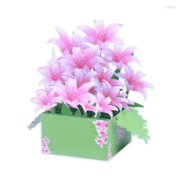 Cartes de voeux 3D Lilies Up Card Paper Box Anniversaire Main Écriture Cadeau Pour Mère Femme Enseignant Message De Mariage