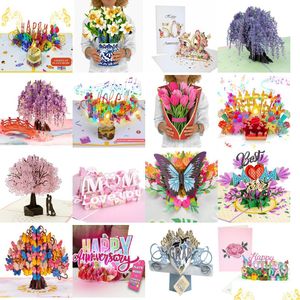 Wenskaarten 3D Musical Birthday Card Bloed Led Led Light Candle Pop -up met muziek Blow Out and Play Happy for Kids Me Dhhx5