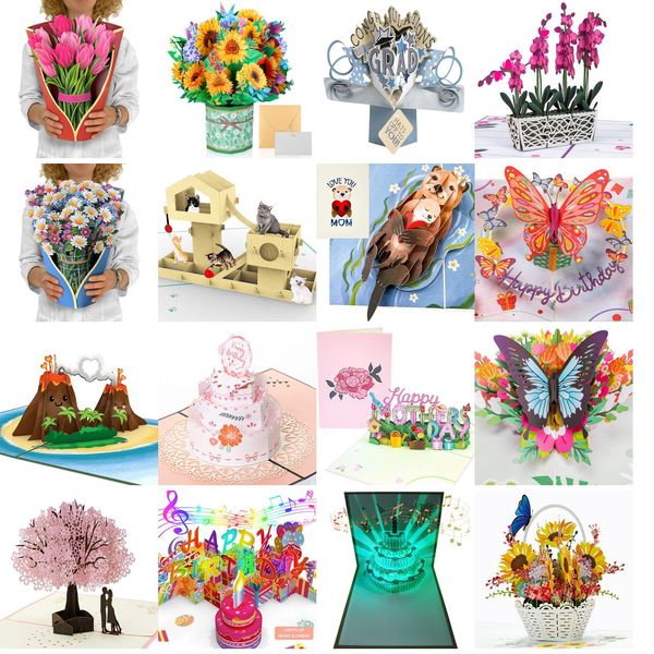 Cartes de vœux 3D Pop Up Carte d'anniversaire papillon pour Adts et enfants 5 x 7 Er comprend une enveloppe Note Tag Drop Delivery Amjbq