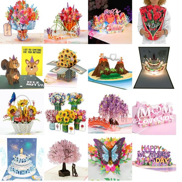 Cartes de vœux Carte pop-up 3D papillon sur fleurs pour homme ou femme pensant à vous fête des mères tous Ocn 5 x 7 er comprend une enveloppe A Am8Ok