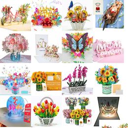 Cartes de voeux 3D Pop Up Card Spring Flower Bike For Mothers Day All Ocns 5 X 7 Er Comprend Enveloppe Et Note Tag Drop Dh3T2