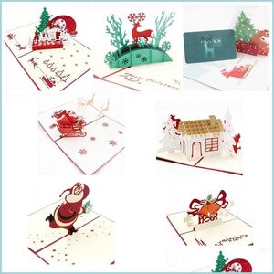 Cartes de voeux 3D Pop Up Holiday Cerf Jésus Renne Noël Thanksgiving Vintage Pliant Carte de remerciement Drop Livraison Maison Jardin Dh5Mx