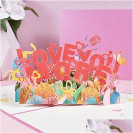 Cartes de voeux 3D Pop Up Valentine Love You More Carte-cadeau Cartes postales avec enveloppe Drop Delivery Home Garden Festive Party Supplies E Dh1I4