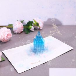 Cartes de voeux 3D Stéréo Creative Crystal Castle Anniversaire Souhaits Carte-cadeau Accessoire Vacances Main Vt1615 Drop Delivery Home Gard Dh4Ij