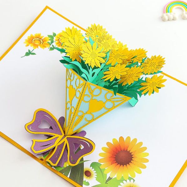 Tarjetas de felicitación 3D -Up Día de la Madre Regalos lindos Clavel Flores Ramo Tarjeta de cumpleaños para mamá Simpatía