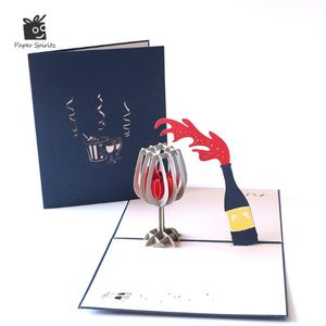Cartes de voeux 3D -Up Carte d'anniversaire de vin rouge Cadeaux d'anniversaire Carte postale Invitations de mariage de Noël