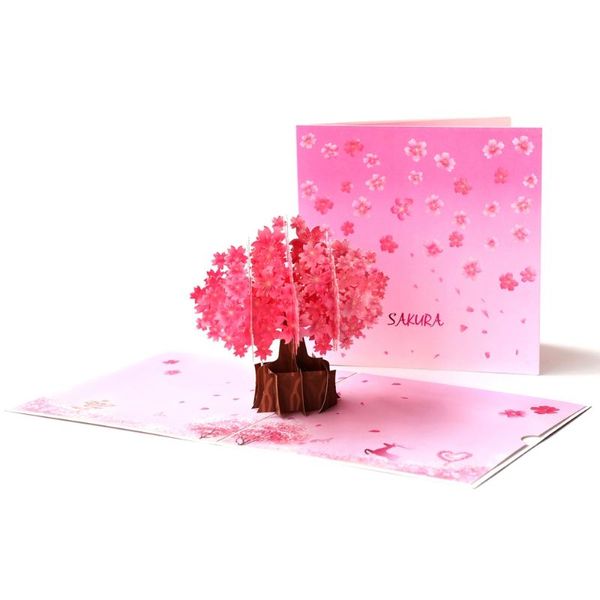 Cartes de vœux 3D -Up Sakura Flowers Carte d'anniversaire Cadeaux d'anniversaire Carte postale d'érable Cerisier Invitations de mariage