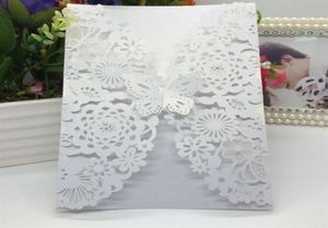 Tarjetas de felicitación 40 unidades por paquete Tarjeta de invitación de boda de papel perla brillante Flor cortada con láser Invitaciones de mariposa 3D talladas para cumpleaños 9342671