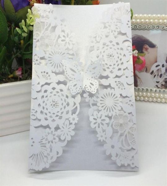Cartes de voeux 40pcack carte d'invitation de mariage en papier perlé brillant fleur fleur laser coupé sculpté 3d invitations de papillons pour l'anniversaire 2586872