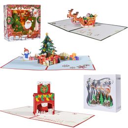 Wenskaarten 5 pack 3D gemengde ontwerpen kerstpopboor voor kerstjaar cadeau 230411