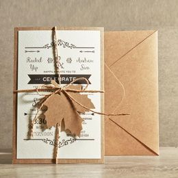 Cartes de voeux 50 pcs lot de mariage douche nuptiale bébé fête d'anniversaire kaki invitation en papier avec enveloppe