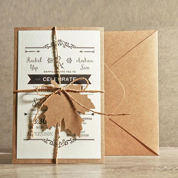 Cartes De Voeux 50 Pcs / Lot De Mariage Douche Nuptiale Bébé Fête D'anniversaire Kaki Papier Invitation Avec Enveloppe