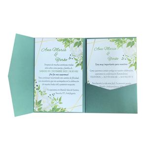 Cartes de voeux 50 ensembles vert foncé Tri Fold poche carte d'invitation de mariage impression personnalisée fiançailles XV anniversaire baptême Invitations IC160 231102