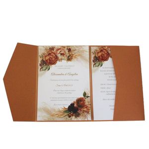 Cartes de voeux 50pcs poches d'invitations de mariage en cuivre vierges avec enveloppes et rubans pour la fête inviter l'impression de texte personnalisé 230317