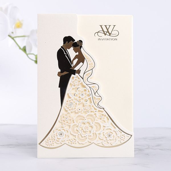 Cartes de voeux 50pcs mariée et le marié cartes d'invitation de mariage découpées au laser élégantes cartes de voeux de luxe impression décor de mariage fournitures de fête 230714