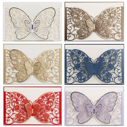 Cartes de voeux 50pcs papillon découpé au laser carte d'invitation de mariage couvre fête carte postale décoration de fiançailles d'affaires 230919