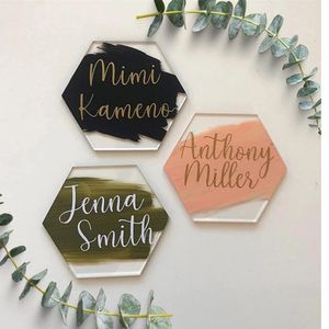 Cartes de vœux 50pcs Place acrylique claire pour les noms d'invités de mariage Table vierge Plaques de sièges Signes 230824