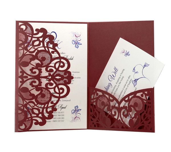 Cartes de voeux 50pcs Carte d'invitations de mariage découpée au laser élégante Personnaliser les affaires avec RSVP Fournitures de fête d'anniversaire 230824