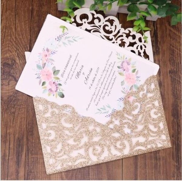 Cartões 50pcs Glitter Convite de aniversário de casamento para agradecimentos dando dia convites de chá de panela jantar