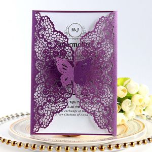 Cartes De Voeux 50 Pcs Découpé Au Laser Carte D'invitations De Mariage Élégant Papillon Couvre Anniversaire Fiançailles Fête De Mariage Papier Carte Décorations 230317