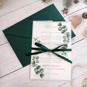 Wenskaarten 50 stuks slot eucalyptus gedrukte bruiloft uitnodigingskaart met lint en envelop DIY Sweet 15 Quinceanera feestuitnodigingen 231110