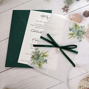 Cartes de voeux 50pcslot Carte d'invitation de mariage transparente verte avec ruban et enveloppe DIY Sweet 15 Quinceanera Party Invite 231110