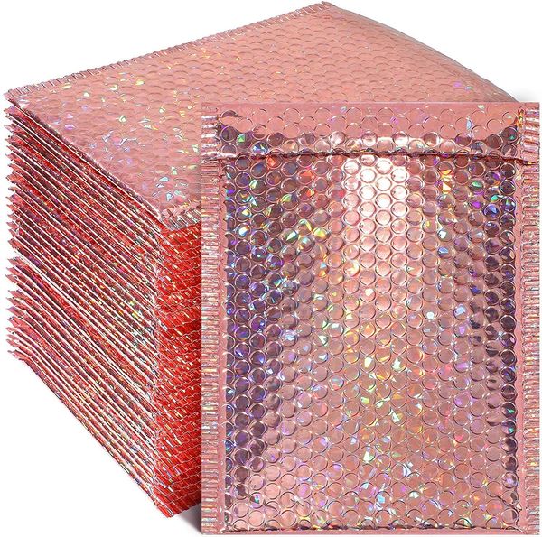 Cartes de vœux 50PCSPack Laser Rose Gold Emballage Bubble Mailer Feuille Enveloppes rembourrées en plastique Sac cadeau Enveloppe postale 221128